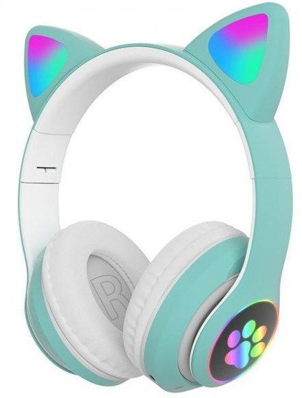 Фото Наушники беспроводные Bluetooth Cat Ear VZV-23M с подсветкой, мятные