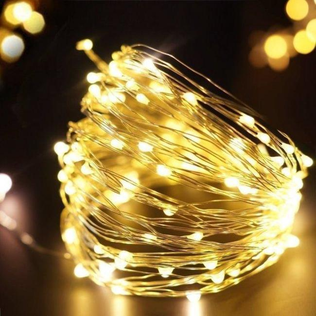 Фото Гирлянда Xmas 200 Led медная проволока (Капля росы) 20M Теплый белый от 220V режимы 7246