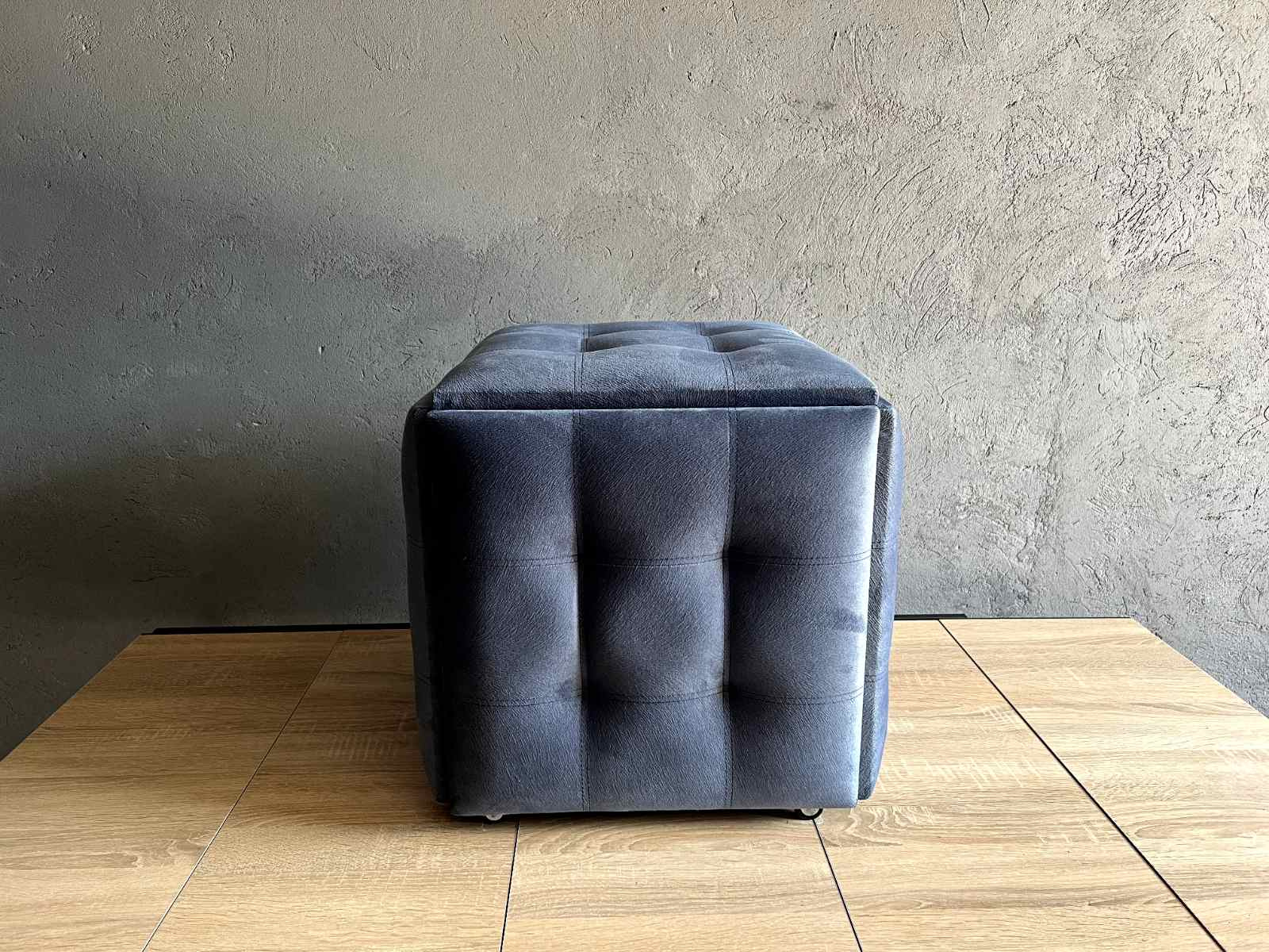 Фото Пуф 5 в 1 трансформер прошитий, розкладний табурет велюр синього кольору