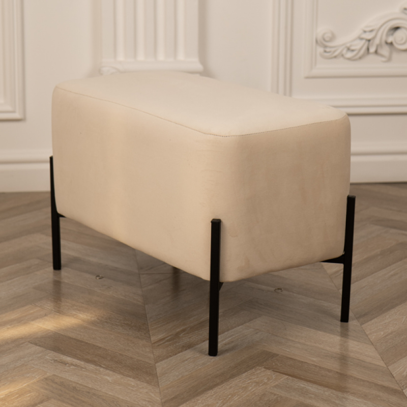 Фото Довгий пуф м’який велюр 63x34x42 см з металевими ніжками бежевий, сидіння для дому і передпокою