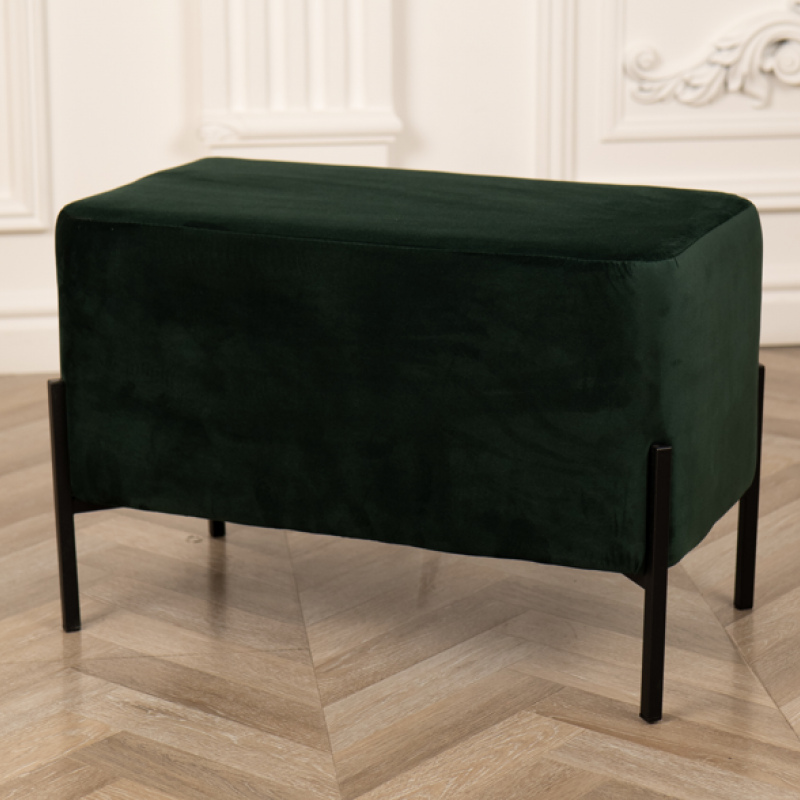 Фото Довгий пуф м’який велюр 63x34x42 см з металевими ніжками смарагдовий, сидіння для дому і передпокою