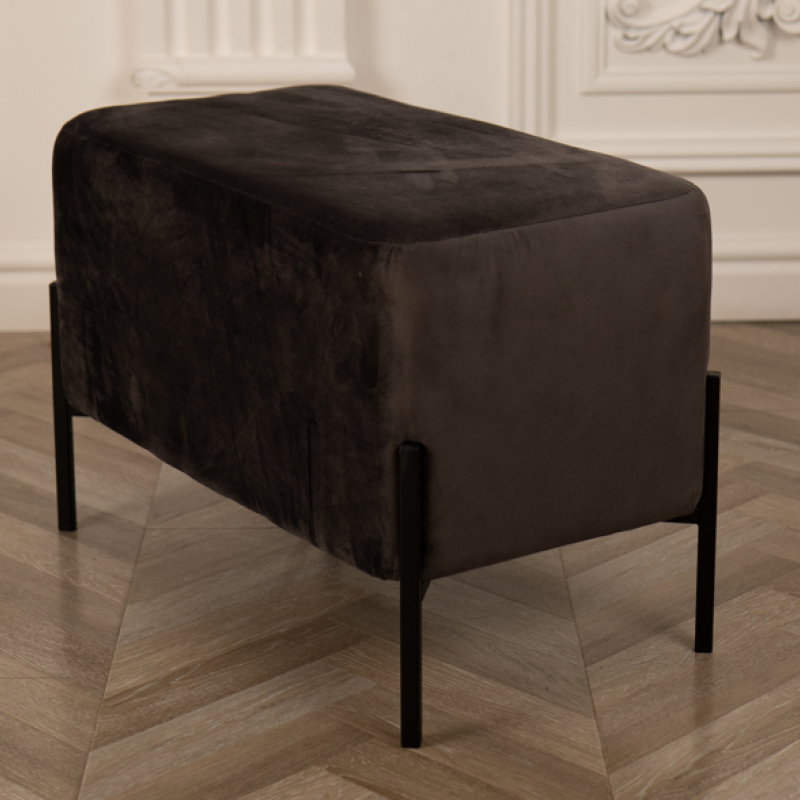 Фото Довгий пуф м’який велюр 63x34x42 см з металевими ніжками темно-сірий, сидіння для дому і передпокою