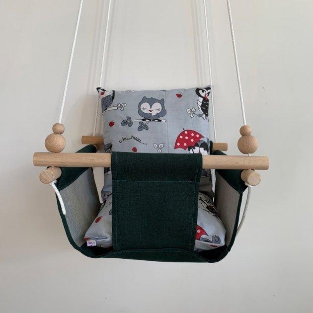 Фото 2 Детская качеля Infancy Совушки Зеленая основа  от 7 месяцев до 5 лет