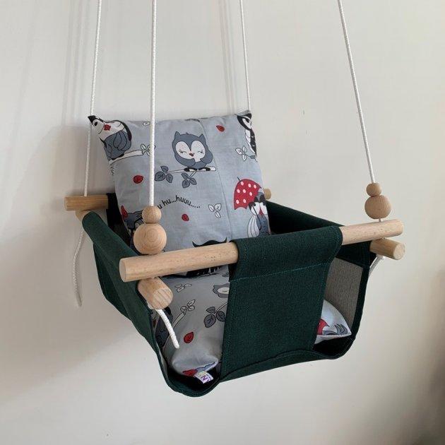 Фото 3 Детская качеля Infancy Совушки Зеленая основа  от 7 месяцев до 5 лет