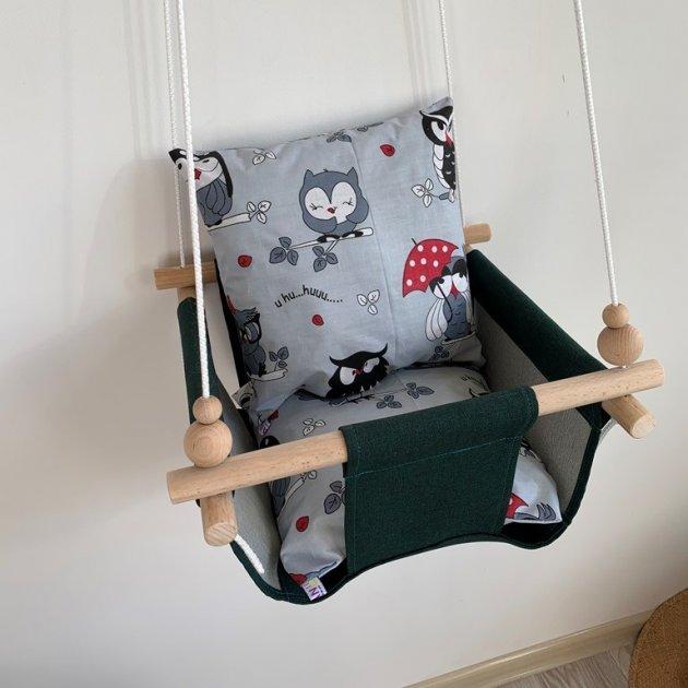 Детская качеля Infancy Совушки Зеленая основа  от 7 месяцев до 5 лет