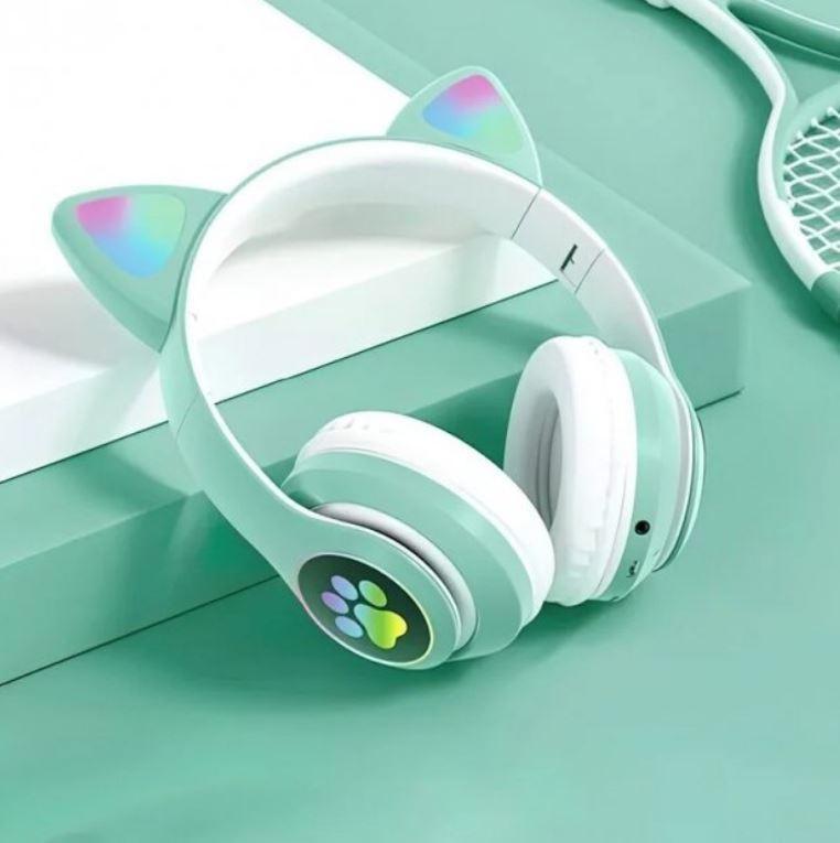Фото 2 Наушники беспроводные Bluetooth Cat Ear VZV-23M с подсветкой, мятные