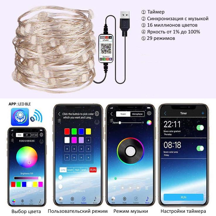 Гирлянда LED  c Вluetooth и управлением с телефона
