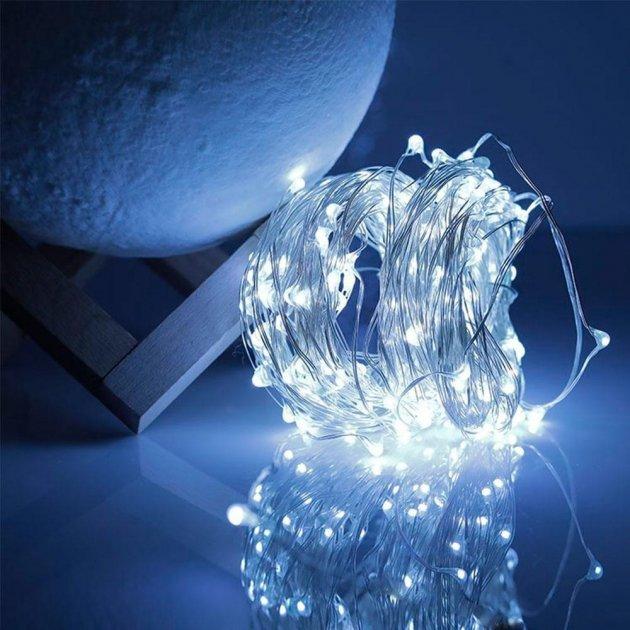 Фото 6 Гирлянда Нить Роса 5 м 50 led белая White на батарейках