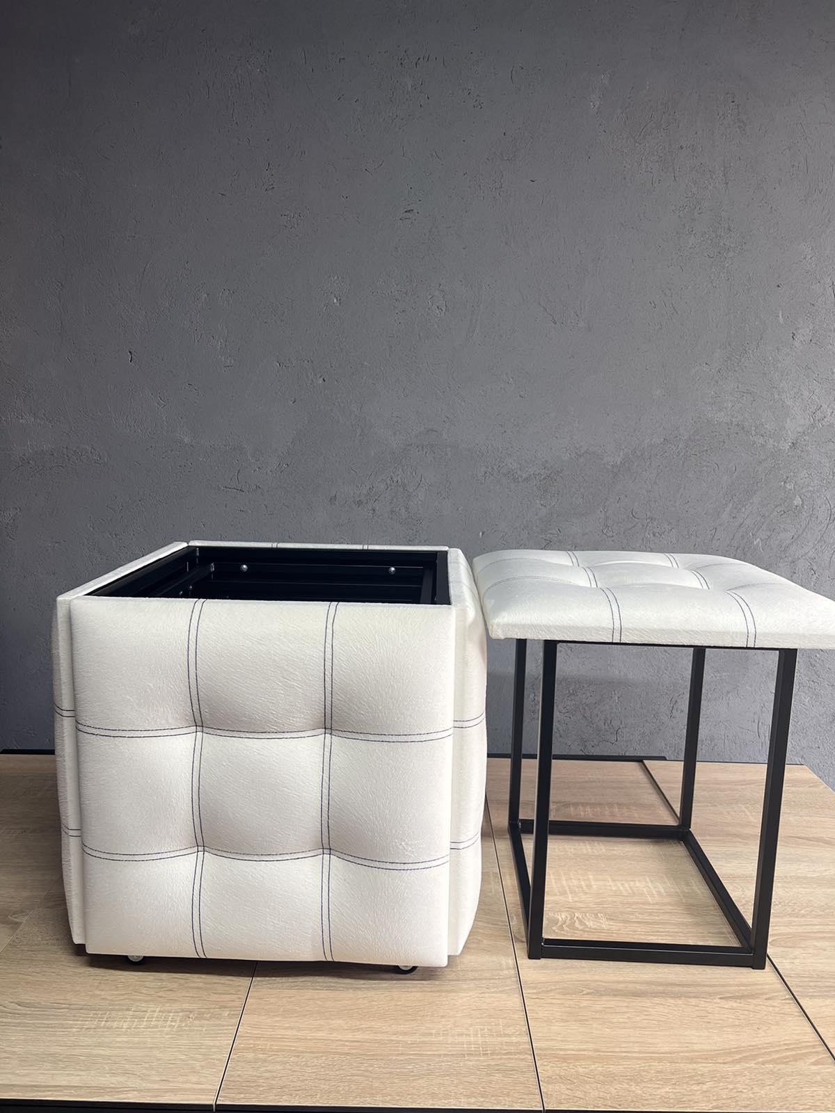 Пуф 5 в 1 трансформер прошитий, розкладний табурет велюр білого кольору 