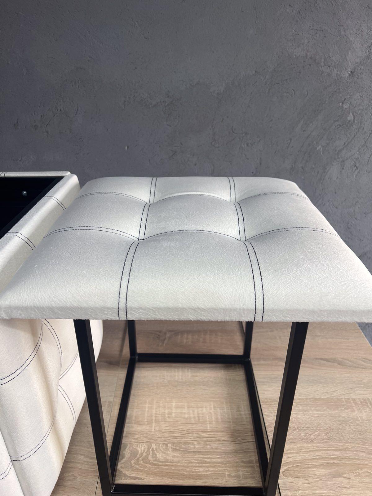 Пуф 5 в 1 трансформер прошитий, розкладний табурет велюр білого кольору 