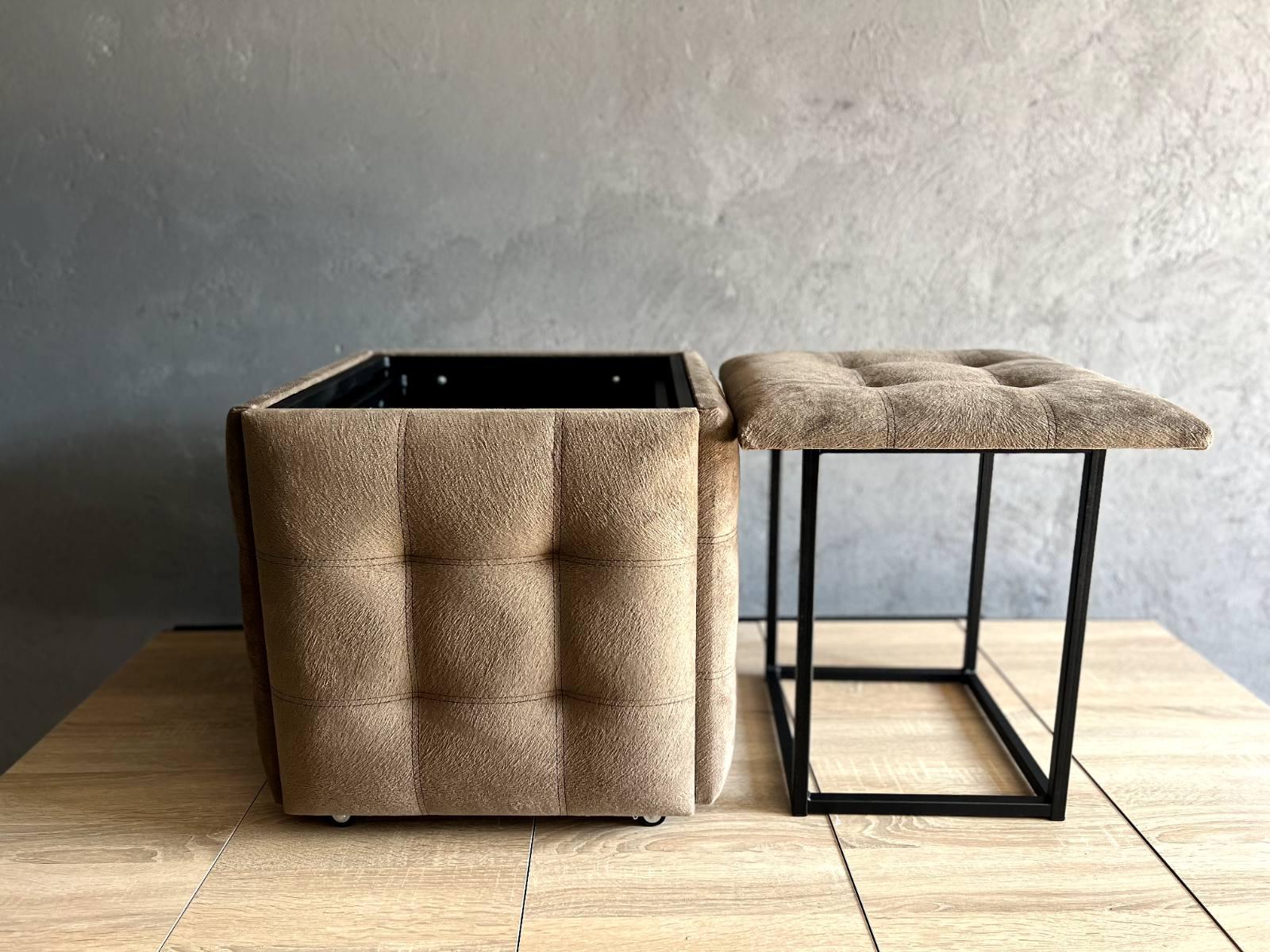 Пуф 5 в 1 трансформер прошитий, розкладний табурет велюр світло-коричневого кольору 