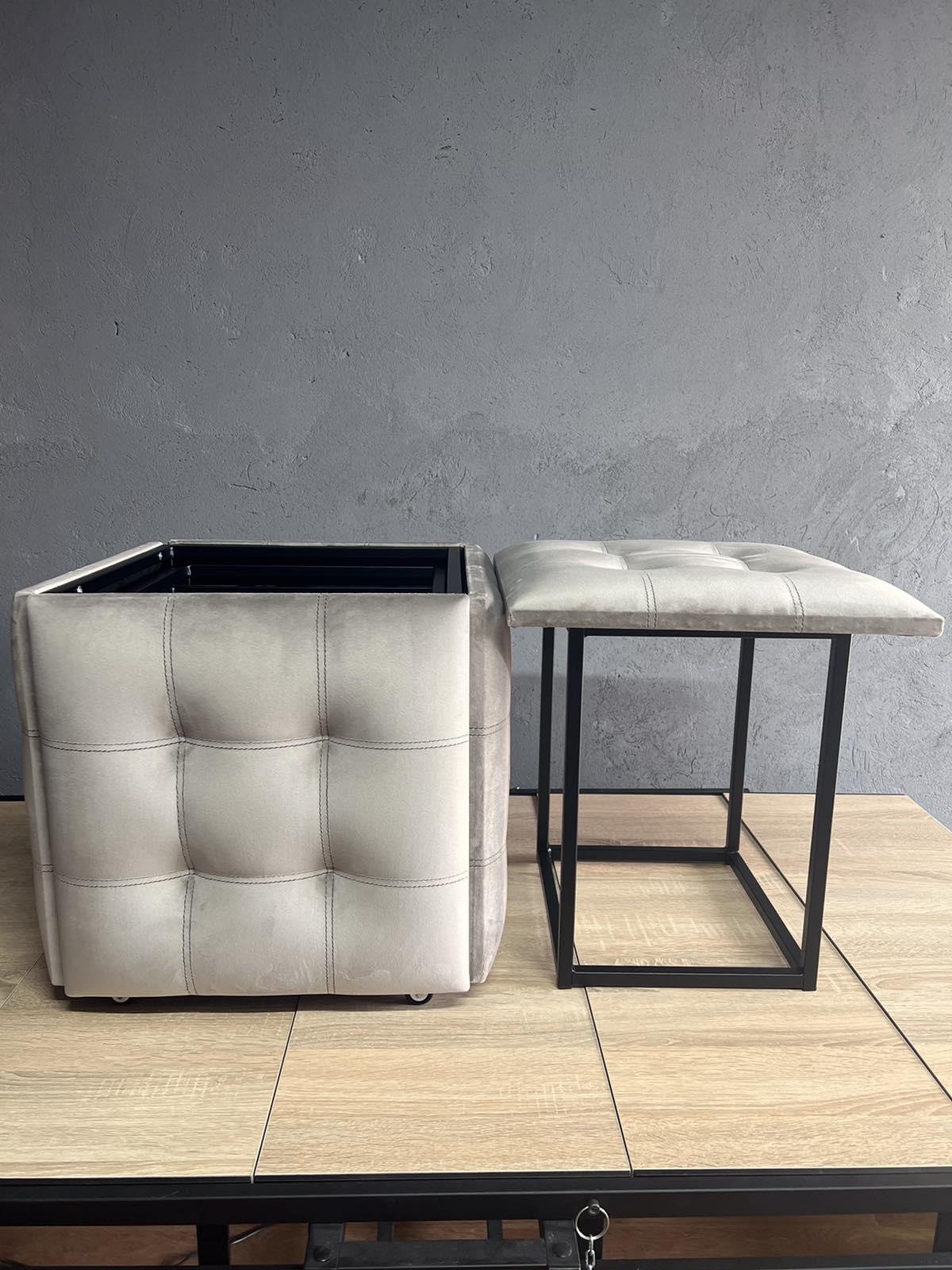 Пуф 5 в 1 трансформер прошитий, розкладний табурет велюр світло-бежевого кольору