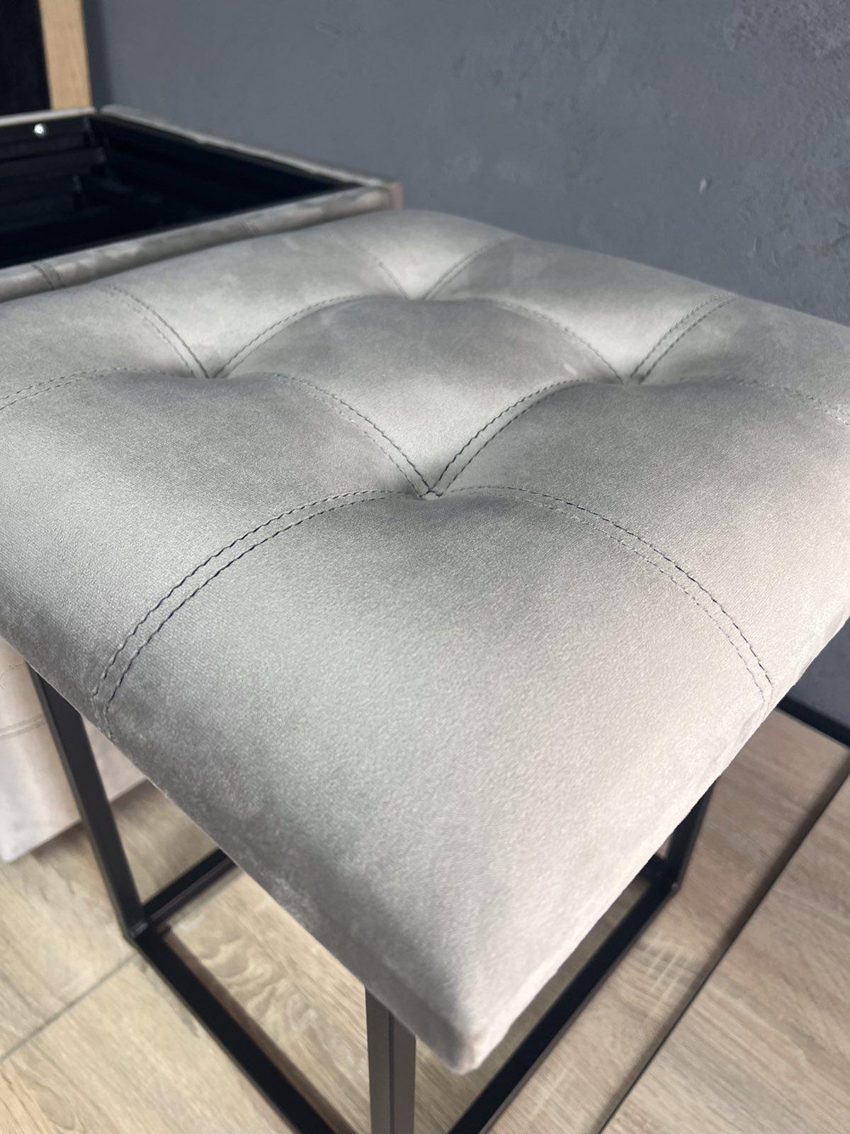 Фото 5 Пуф 5 в 1 трансформер прошитий, розкладний табурет велюр світло-бежевого кольору