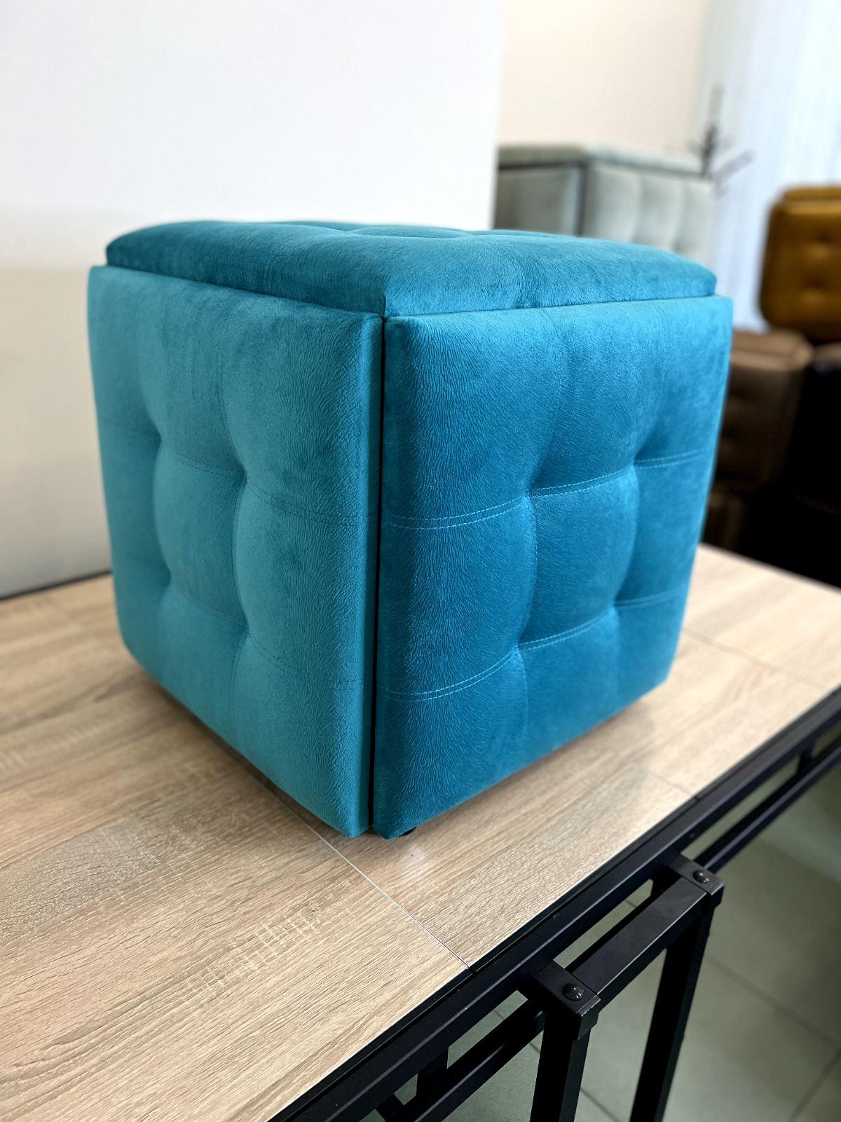 Пуф 5 в 1 трансформер прошитий, розкладний табурет велюр бірюзового кольору 