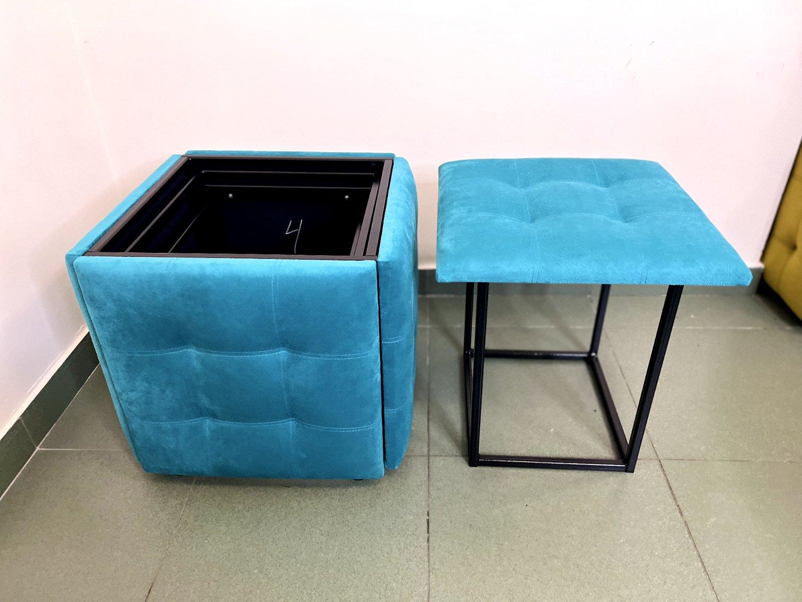 Фото 3 Пуф 5 в 1 трансформер прошитий, розкладний табурет велюр бірюзового кольору 