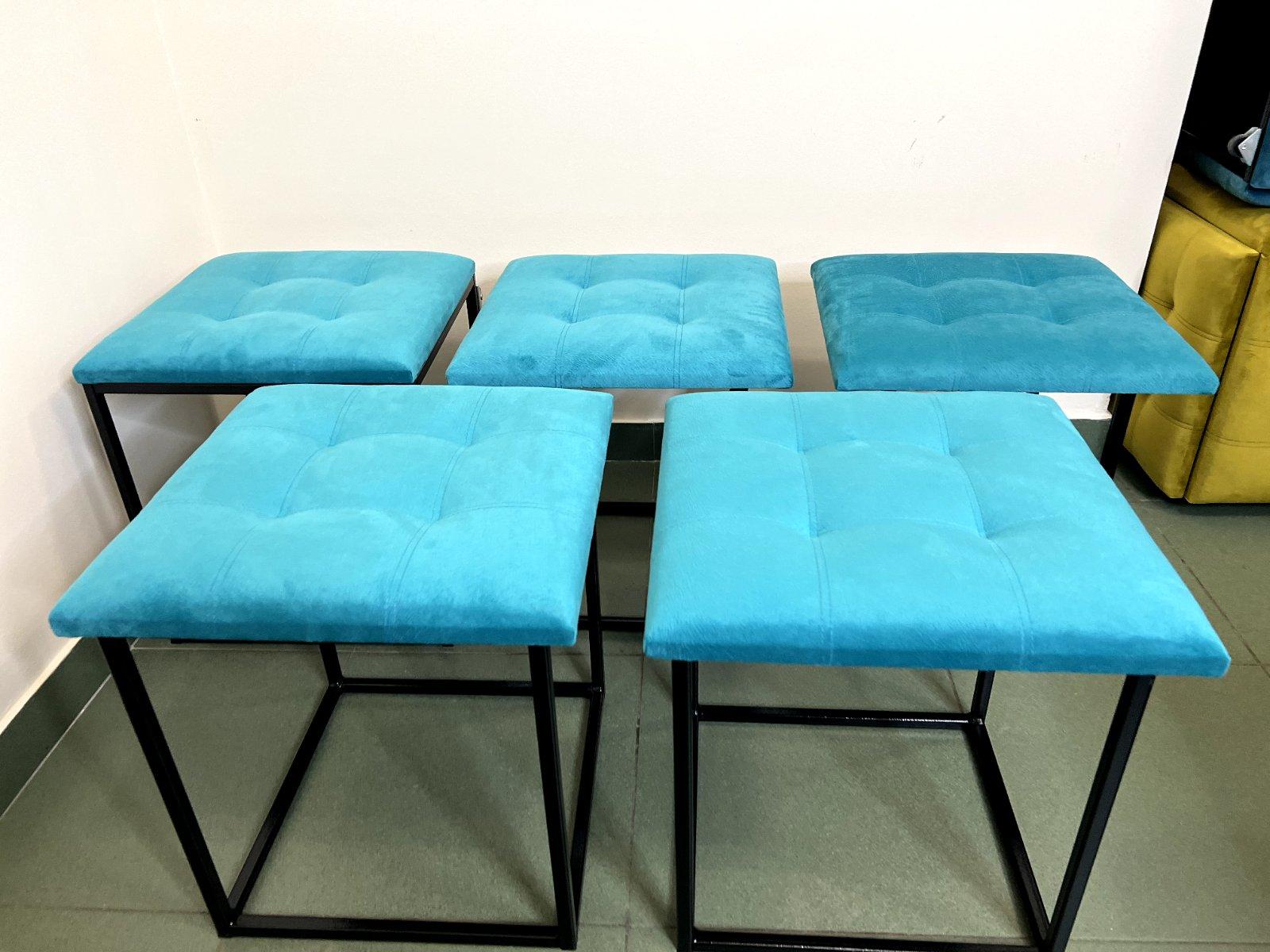 Пуф 5 в 1 трансформер прошитий, розкладний табурет велюр бірюзового кольору 