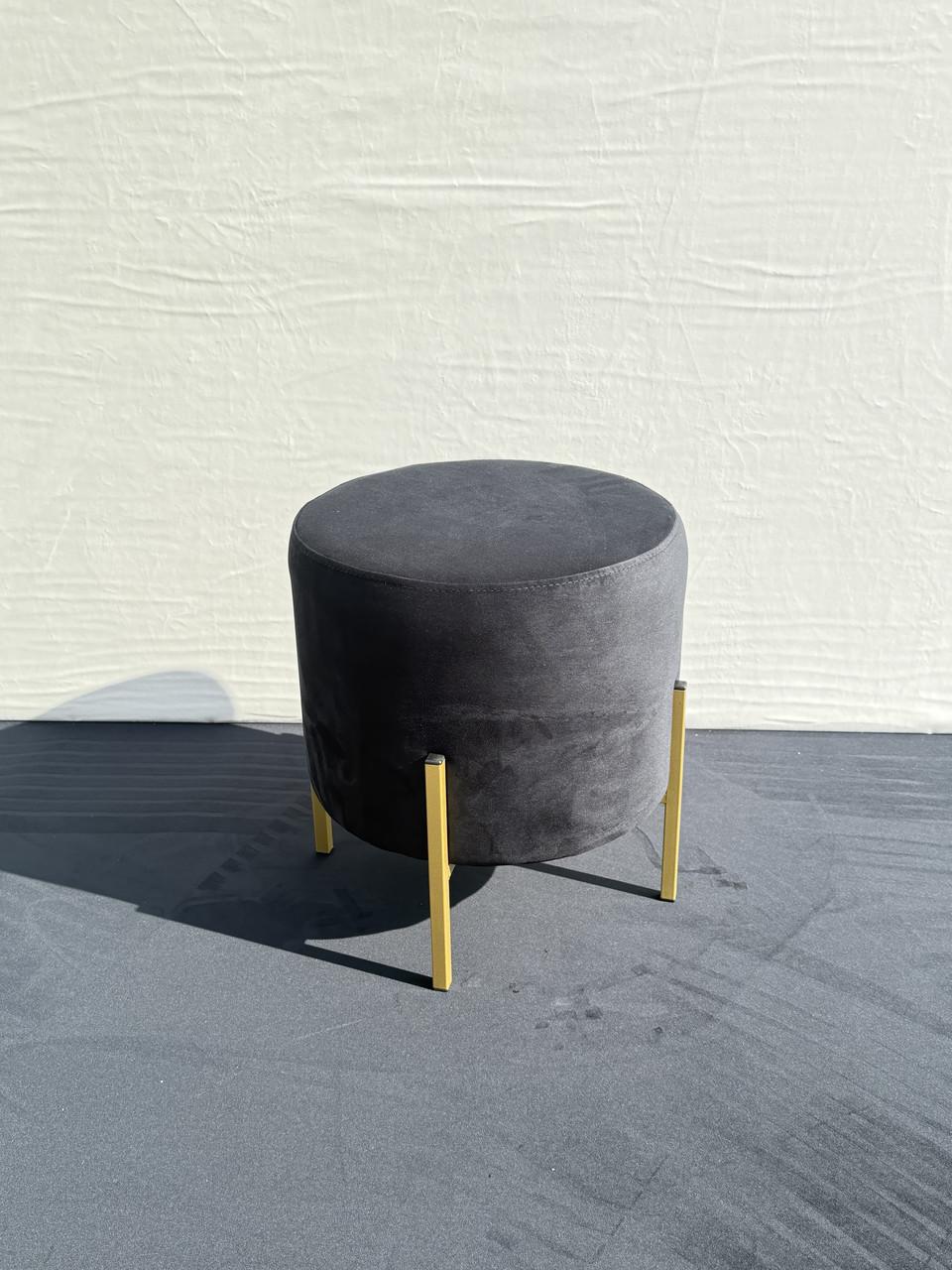 Фото 1 Пуф круглый 38*42 см из велюра антикоготь на металлических ножках черный, круглый мягкий пуфик велюровый лофт