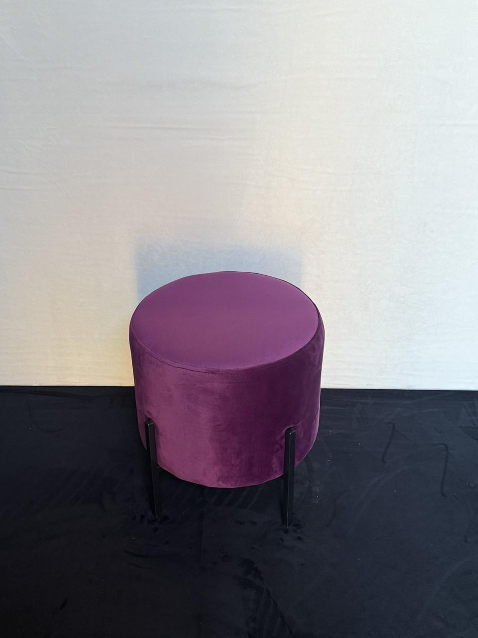 Фото 1 Пуф круглый 38*42 см из велюра антикоготь на металлических ножках фиолетовый, круглый мягкий пуфик велюровый