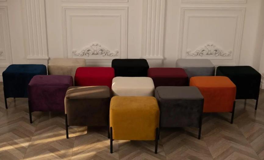 Фото 2 Довгий пуф м’який велюр 63x34x42 см з металевими ніжками бежевий, сидіння для дому і передпокою