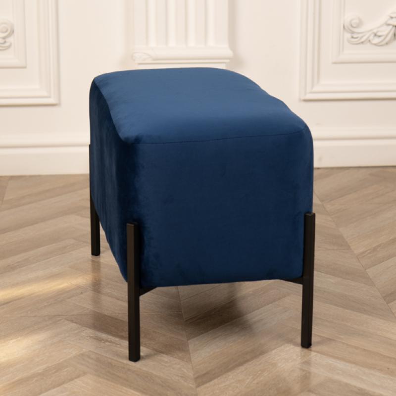 Довгий пуф м’який велюр 63x34x42 см з металевими ніжками синій, сидіння для дому і передпокою