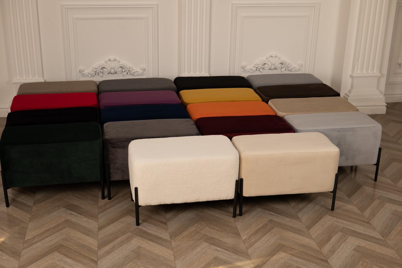 Довгий пуф м’який велюр 63x34x42 см з металевими ніжками темно-сірий, сидіння для дому і передпокою